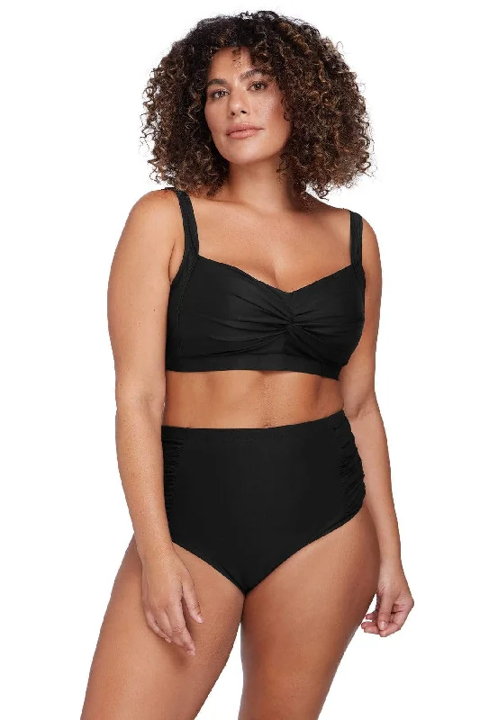 Monokini - style bikini with a unique one - piece - meets - bikini designHues Black Botticelli High Waist Swim Pant - Final Sale