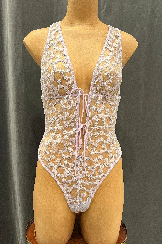 Crop Bodysuits to Pair with High - Waisted BottomsIsabel Embroidered Bonbon Body in Lilac