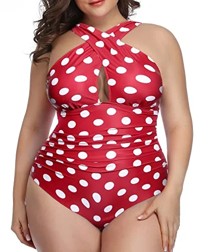 Maternity bikini for expecting mothers to enjoy the beach comfortablyBackless Front Cross Plus Size Swimsuits For Women-Red Dot