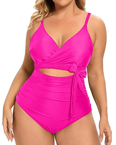 High - performance bikini with quick - drying fabric for active swimmersPlayful Waist Highlight Plus Size One Piece Swimsuits For Ladies-Neon Pink