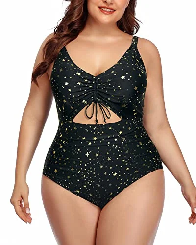 Plus - size bikini with full - coverage options for comfort and confidenceWomen's Slimming High Waisted Plus Size Bathing Suit-Gold Stars