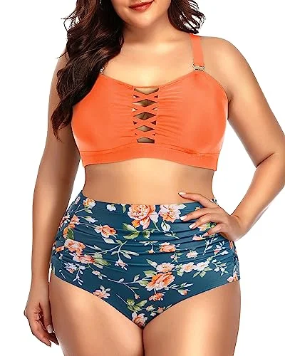 Metallic - finish bikini for a glamorous and eye - catching poolside lookPlus Size High Waisted Bikini Sets