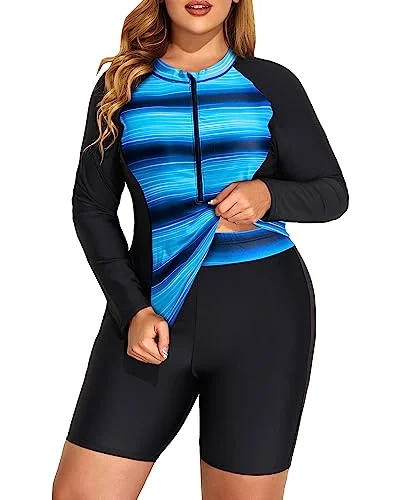 Tropical - themed bikini for a vacation - ready beach outfitPlus Size Long Sleeve Rash Guard Swimsuits Upf 50