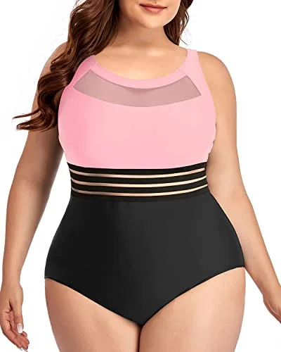 String bikini for a minimalistic and sexy beach styleSexy Mesh High Neck Plus Size One Piece Swimwear For Women-Pink And Black