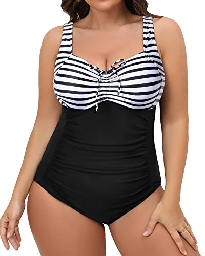 Maternity bikini for expecting mothers to enjoy the beach comfortablyPlus Size Push Up One Piece Swimsuit Tummy Control-Black And White Stripe