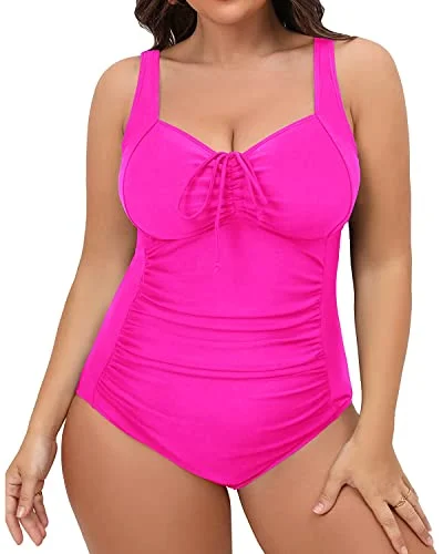 Ruched bikini with fabric gathers for a slimming effectComfortable Plus Size Tummy Control One Piece Bathing Suit-Neon Pink