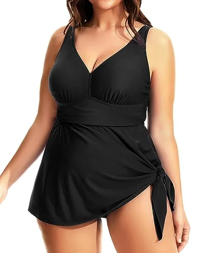 Plus - size bikini with full - coverage options for comfort and confidencePlus Size Twist Front Flowy Asymmetrical Hem One Piece Swimsuit