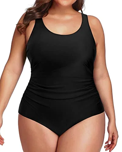 Long - line bikini top for added support and a fashionable lookBackless Low Cut Plus Size Sport Swimsuit For Curvy Women-Black