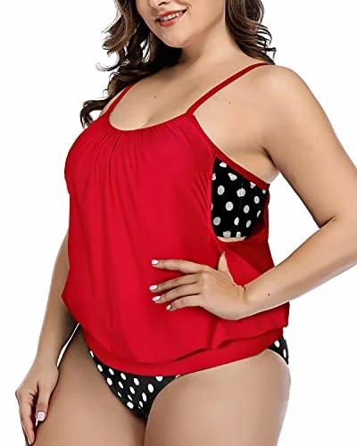 Tropical - themed bikini for a vacation - ready beach outfitDouble Layer Tummy Control Tankini Unique Style Plus Size Tankini-Black Dot