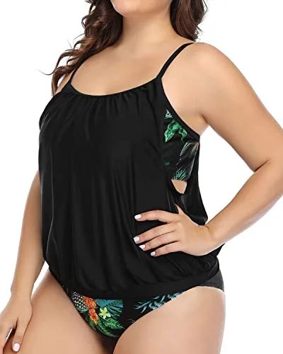 Maternity bikini for expecting mothers to enjoy the beach comfortablyWomen's Flattering Plus Size Tankini Swimsuits-Black Pineapple