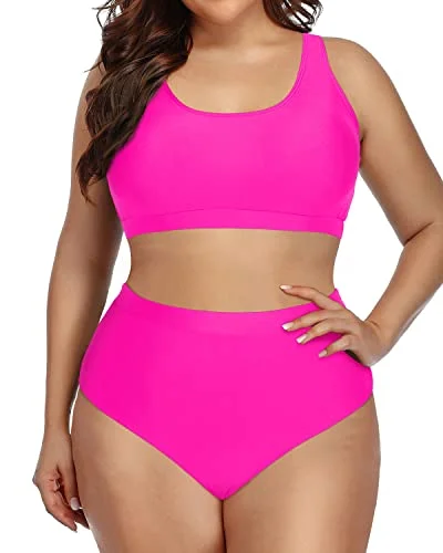 Convertible bikini that can be worn in multiple styles for versatilityModest And Supportive Plus Size Athletic Bikini Swimsuit-Neon Pink