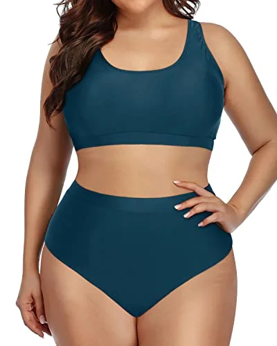 Striped bikini with a classic pattern for a timeless beach aestheticComfortable High Quality Plus Size Bikini Set High Waisted Bottoms-Teal