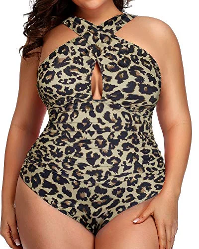 Maternity bikini for expecting mothers to enjoy the beach comfortablyStylish Front Cross One Piece Swimsuit For Beach Wear-Leopard