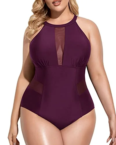 Sports bikini for high - intensity water activities like surfingStylish Open-Back Plus Size One Piece Swimsuit For Curvy Women-Maroon