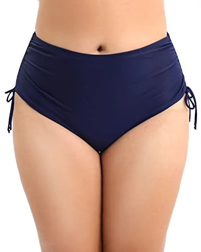 High - waisted bikini for a retro and tummy - flattering lookPlus Size Full Coverage High Waisted Swim Bottom-Navy Blue