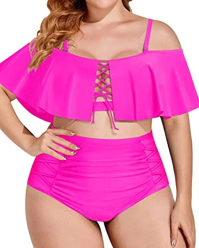 Sustainable bikini made from recycled materials for eco - conscious beachgoersSexy Tummy Control Plus Size High Waisted Bikini-Neon Pink