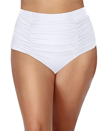 Metallic - finish bikini for a glamorous and eye - catching poolside lookFlattering Shirred Tankini Bottoms High Waist For Women-White