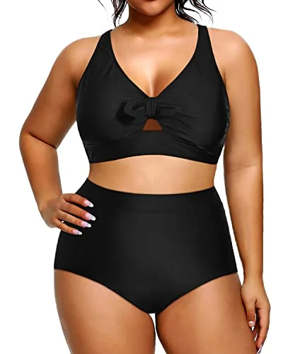 Tie - side bikini bottoms for an adjustable and stylish fitRemovable Push Up Plus Size Bikini Set 2 Piece Swimsuit-Black