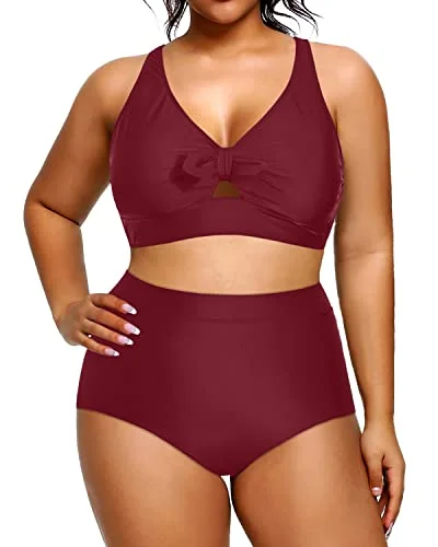 Neon - colored bikini to stand out on the beachWomen Plus Size Two Piece Swimsuit High Waisted Bikini Bottoms-Maroon