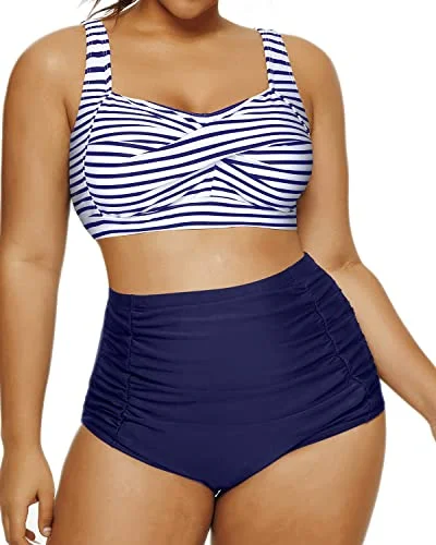 Sustainable bikini made from recycled materials for eco - conscious beachgoersSweetheart Neckline Twist Front Bikini Set For Women-Blue White Stripe