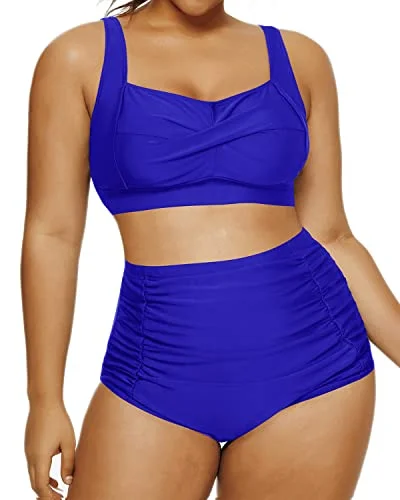 Neon - colored bikini to stand out on the beachFlattering High Waisted Two Piece Swimsuit Open Back Retro Bikini-Royal Blue