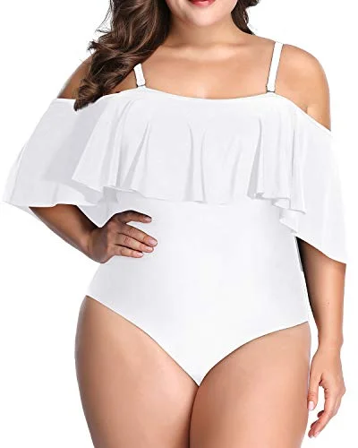 High - performance bikini with quick - drying fabric for active swimmersChic Flounce Overlay Bathing Suit For Women Plus Size One Piece-White