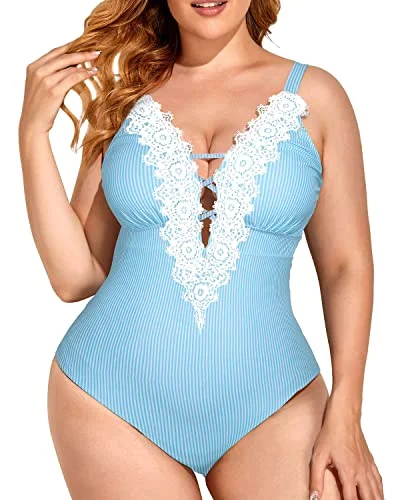 String bikini for a minimalistic and sexy beach styleAlluring Tummy Control Slimming Plus Size One Piece Swimsuits-Blue White Stripe