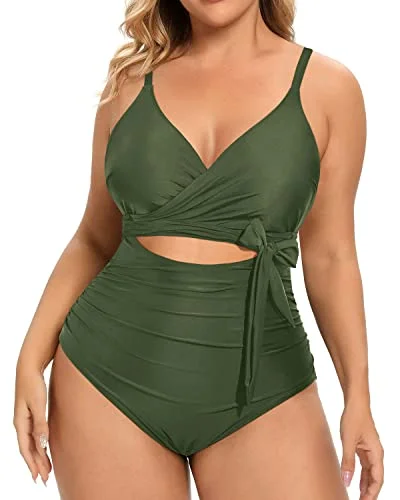 High - performance bikini with quick - drying fabric for active swimmersWrap Tie High Waisted Tummy Control Cutout Swimsuits-Army Green