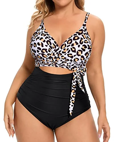 Neon - colored bikini to stand out on the beachBackless High Waisted Tummy Control One Piece Swimwear-Black And Leopard