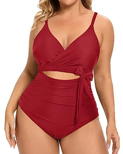 Striped bikini with a classic pattern for a timeless beach aestheticPlus Size Cutout Open Back One Piece Swimsuits For Summer-Red