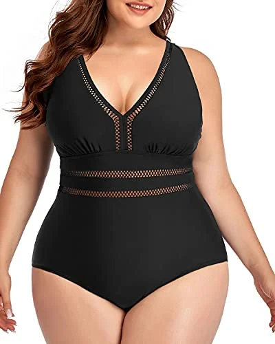 Monokini - style bikini with a unique one - piece - meets - bikini designAdjustable Strap Plus Size Backless Swimsuit-Black