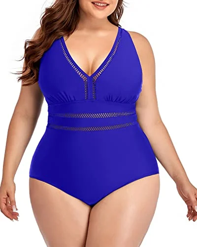 Sports bikini for high - intensity water activities like surfingElegant Padded Push Up One Piece Plus Size Bathing Suit-Royal Blue