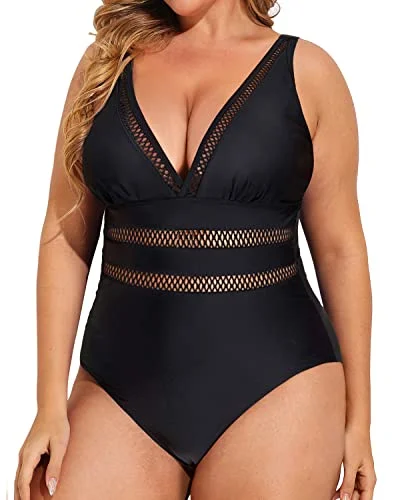 High - performance bikini with quick - drying fabric for active swimmersPlus Size Slimming One Piece Swimsuits For Curvy Women-Black