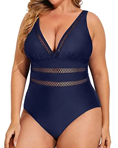 Metallic - finish bikini for a glamorous and eye - catching poolside lookElegant Push Up Bathing Suits For Plus Size Women-Navy Blue