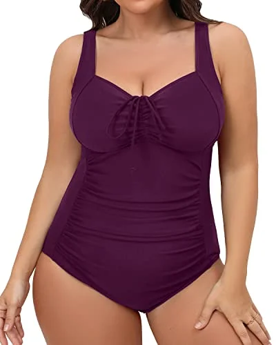 Sustainable bikini made from recycled materials for eco - conscious beachgoersWomen Retro Ruched Plus Size One Piece Swimsuit-Maroon