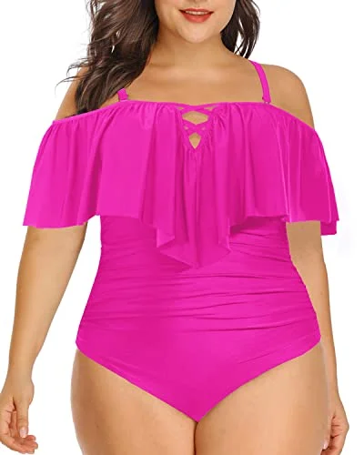 Sports bikini for high - intensity water activities like surfingAdjustable Strap Ruffled Plus Size One Piece Swimsuits-Neon Pink