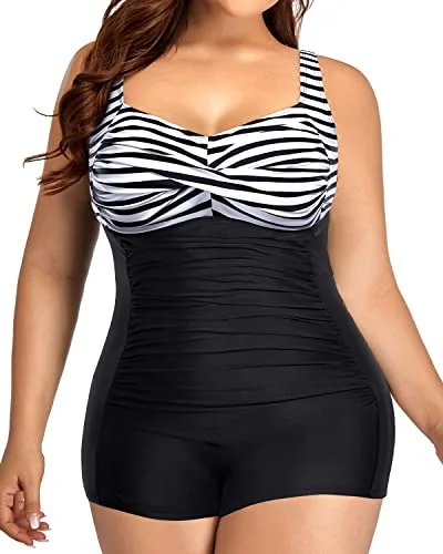 Lace - trimmed bikini for an elegant and romantic touchFlattering Plus Size One Piece Swimsuits Front Twist Tummy Control-Black And White Stripe