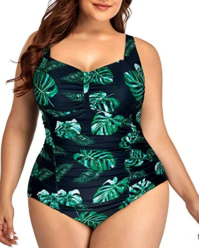 String bikini for a minimalistic and sexy beach styleComfortable Wide Strap One Piece Swimsuits For Curvy Women-Black And Green Leaf