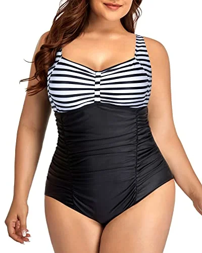 UV - protection bikini for safe sun exposure during beach daysAdjustable Strap Tummy Control One Piece Swimsuit For Women-Black And White Stripe