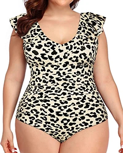 Plus - size bikini with full - coverage options for comfort and confidenceElegant Flounce Plus Size V-Neck One Piece-Leopard