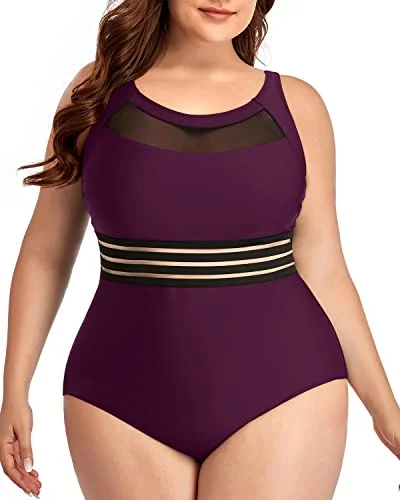 Tie - side bikini bottoms for an adjustable and stylish fitStylish High Neck One Piece Swimsuits Plus Size-Maroon