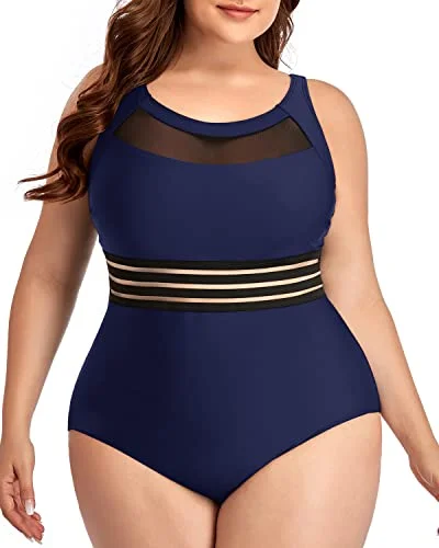 Maternity bikini for expecting mothers to enjoy the beach comfortablyWomen's Vintage High Neck One Piece Swimsuits Plus Size-Navy Blue