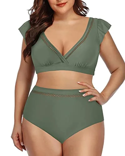 UV - protection bikini for safe sun exposure during beach daysElegant High Waisted Bikini Set Two Piece Swimsuits For Women-Olive Green